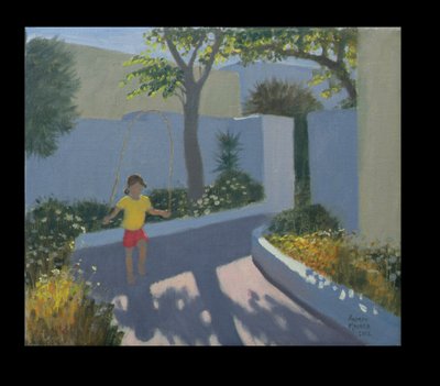 Mädchen beim Seilspringen, Santorini, 2002 von Andrew Macara